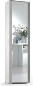 Scarpiera TERRANEO mobile multiuso con specchio 1 anta apertura battente, doppia profondità L 50 x H 182 x P 31 cm 14 paia, bianco e grigio cemento