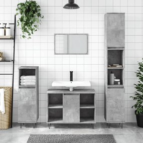 Set Mobili Da Bagno 3 Pz Grigio Cemento İn Legno Multistrato /