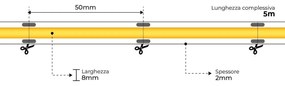Striscia LED COB 10W/m 24VDC IP20 5m Luce Continua Colore Bianco Freddo 5.700K