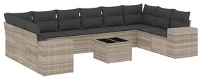 Set divani da giardino 11 pz con cuscini in polyrattan grigio