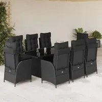 Set da Pranzo da Giardino 9 pz con Cuscini Nero in Polyrattan 3213117