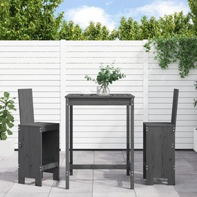 Set Bar Da Giardino 3 Pz Grigio İn Legno Massello Di Pino /