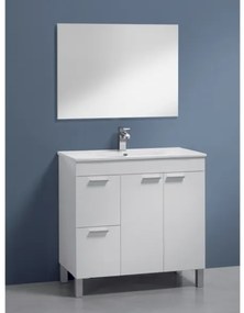 Mobile Da Bagno 80 Cm 2 Ante E 2 Cassetti Con Lavabo E Specchio Aktiva Bianco