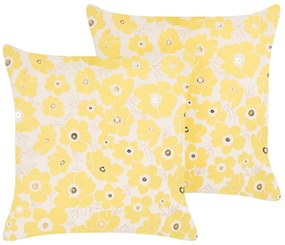 Set di 2 cuscini cotone beige e giallo 45 x 45 cm TRITELEIA Beliani