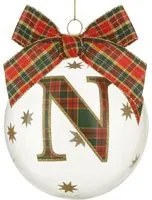 Pallina Natale con lettera N 10 cm tartan