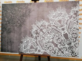 Stampa su tela – Elementi di Mandala floreale in bianco e nero