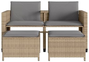 Divano giardino 2 posti con tavolo e sgabelli beige polyrattan