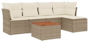 Set Divano da Giardino 6 pz con Cuscini Beige in Polyrattan