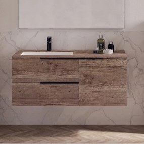 Mobile sottolavabo e lavabo Solid per vasca a sinistra rovere sable L 120 x H 83 x P 51 cm, 1 anta 2 cassetti