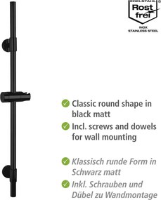 Asta doccia a parete in acciaio inox nero 66 cm Basic - Wenko