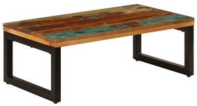 Tavolino Da Salotto 100x50x35 Cm Massello Di Recupero E Acciaio /