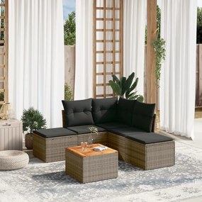 Set Divano da Giardino 6 pz con Cuscini Grigio in Polyrattan