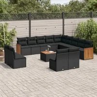 Set Divani da Giardino 14pz con Cuscini in Polyrattan Nero 3260571