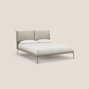 Bice letto imbottito con cuscini e piedi alti in metallo in tessuto impermeabile T02 panna