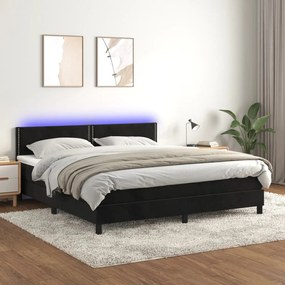 Letto A Molle Con Materasso E Led Nero 160x200 Cm İn Velluto /