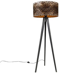 Lampada da terra a treppiede nera con paralume leopardato 50 cm - Tripod Classic