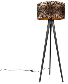 Lampada da terra tripode nero con paralume leopardo 50 cm - Tripod Classic