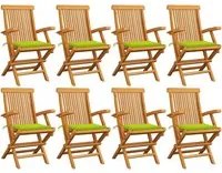 Sedie Giardino con Cuscini Verde Chiaro 8pz Legno Massello Teak 3072900