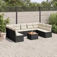 Set Divani da Giardino 10pz con Cuscini in Polyrattan Nero 3256119