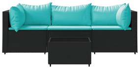 Set divani da giardino 4 pz con cuscini nero in polyrattan
