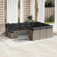 Set Divani da Giardino 11 pz con Cuscini in Polyrattan Grigio 3250099