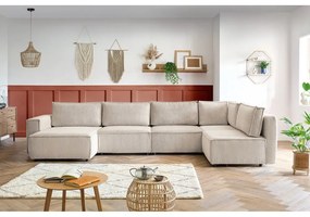 Divano a U angolare in velluto a coste color crema, angolo destro Nihad modular - Bobochic Paris