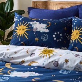 Set copripiumino e federa bianco e blu in cotone per letto matrimoniale 200x200 cm Disco Space – Their Nibs
