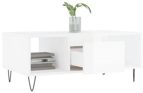 Tavolino salotto bianco lucido 90x50x36,5 cm legno multistrato