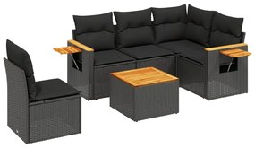 Set divano da giardino 6 pz con cuscini nero in polyrattan