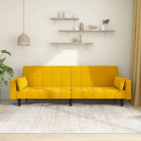 Divano Letto A 2 Posti Con 2 Cuscini Giallo İn Velluto /