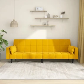 Divano Letto A 2 Posti Con 2 Cuscini Giallo İn Velluto /