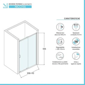 Porta doccia nicchia 110 cm scorrevole trasparente con profilo cromo   Tay