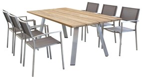 SALTUS - set tavolo in alluminio e teak cm 200x100x74 h con 6 sedute