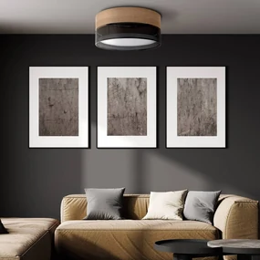 TK Lighting Plafoniera Nicol, nera, effetto legno, Ø 50 cm, 4 x E27