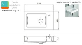 Kamalu - lavabo sospeso 55 cm rubinetto destra litos-mn55