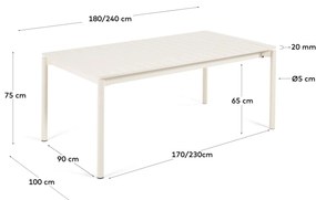 Kave Home - Tavolo allungabile da esterno Zaltana in alluminio bianco opaco 180 (240) x 100 cm