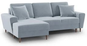 Divano angolare azzurro allungabile e con contenitore (con penisola a sinistra/con chaise lounge) con rivestimento in velluto Kyoto – Cosmopolitan Design