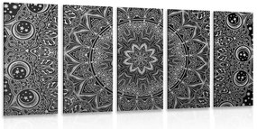 Quadri 5 pezzi – Mandala orientale in bianco e nero