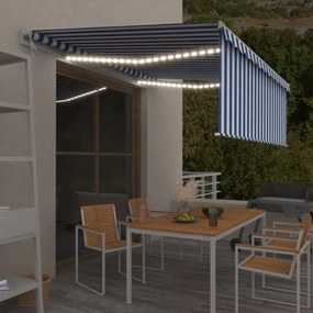 Tenda Automatica Parasole Sensore Vento Led 4x3m Blu Bianca /