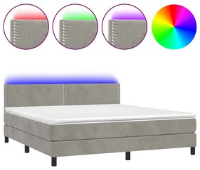 Letto a Molle Materasso e LED Grigio Chiaro 160x200 cm Velluto