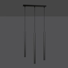 Lampadario 3 Luci Moderno Shu Acciaio Nero E Paralumi A Cilindri Sottili