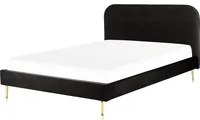 Letto nero velluto tappezzeria King Size gambe dorate testiera con rete a doghe 180 x 200 design minimalista