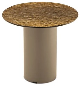 Tavolino tondo WAYLON 45 con base in metallo Beige e piano in vetro martellato Ambra