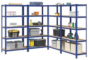 Mensole Portaoggetti 5 Strati 4pz Blu Acciaio Legno Multistrato /