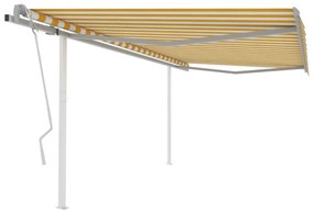 Tenda Da Sole Retrattile Manuale Con Pali 4x3,5 M Gialla Bianca /