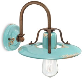 Applique Vintage Country Ferro E Ceramica Zzurro 1 Luce E27 25Cm