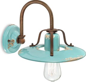 Applique Vintage Country Ferro E Ceramica Zzurro 1 Luce E27 25Cm