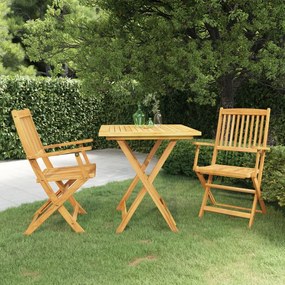Set Da Pranzo Da Giardino 3 Pz Pieghevole İn Massello Di Acacia /
