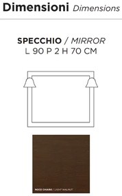 Specchio da bagno 90x70 cm con due applique in stile classico MARTINA noce