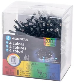 Aigostar -Catena LED natalizia da esterno 200xLED/8 funzioni 3xAA 10,3m IP44 multicolore